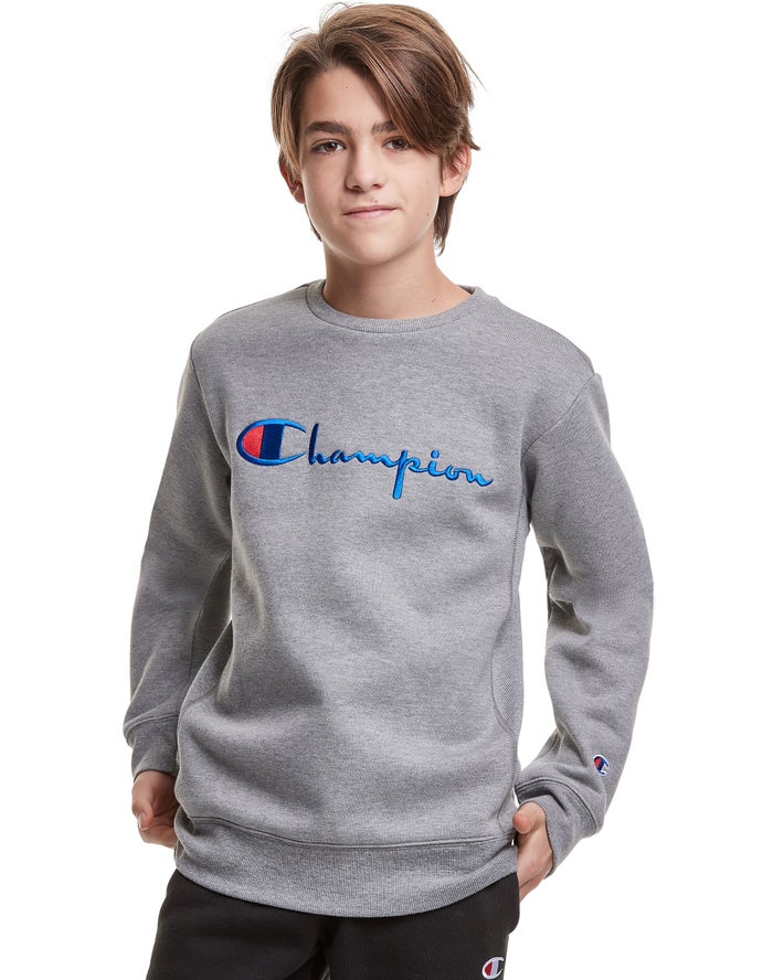 Champion Sweatshirt Jongens - DonkerGrijs - Reverse Weave Fleece Crew Embroidered Logo ( 270385-JFO